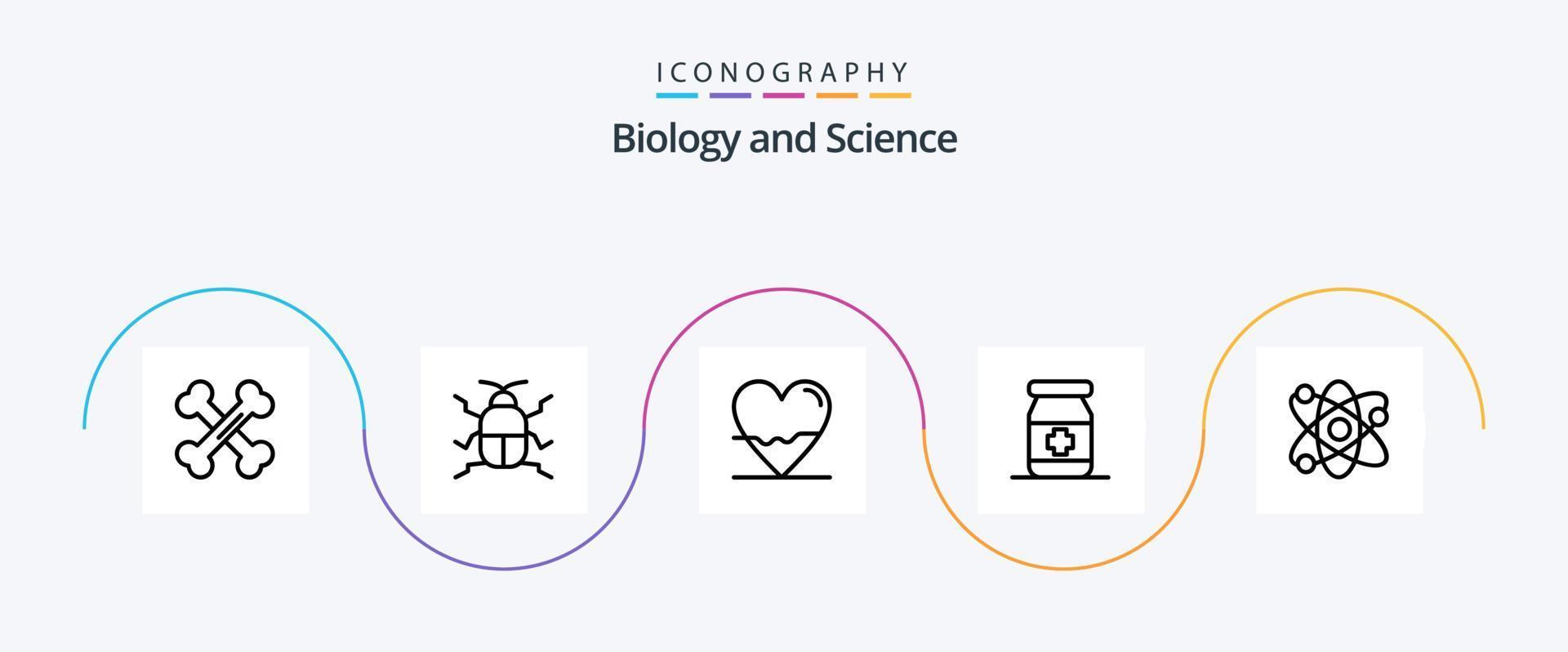 Biology Line 5 Icon Pack Including lab. tablets. beat. medical. science vector