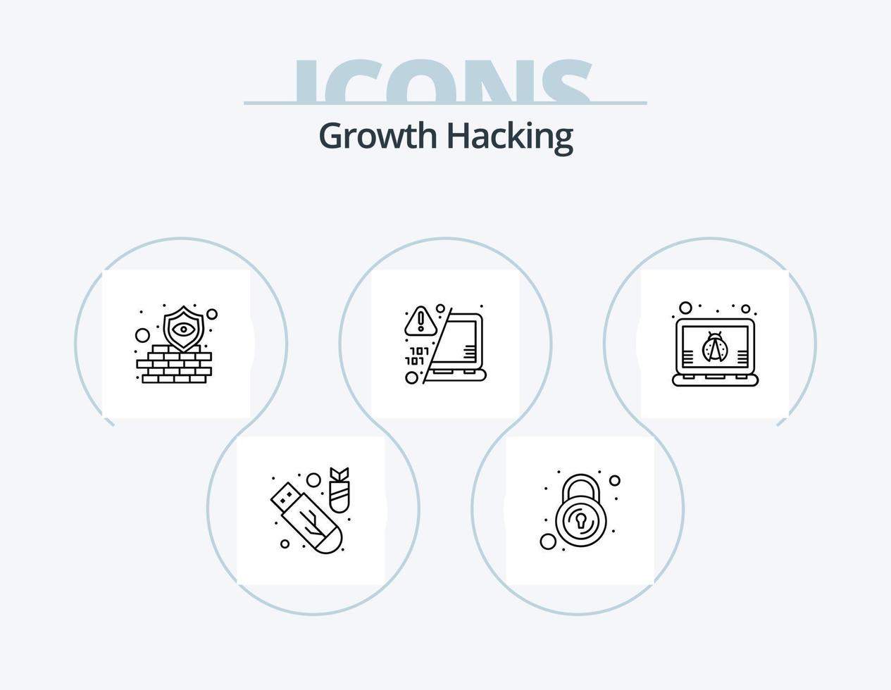 Hacking Line Icon Pack 5 Icon Design. software. diagnosed. laptop. mobile. encryption vector