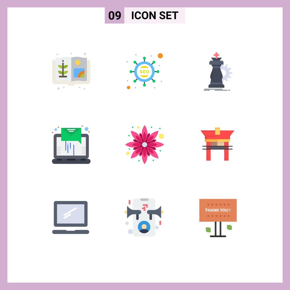 User Interface Pack of 9 Basic Flat Colors of sunflower sending chess online email Editable Vector Design Elements