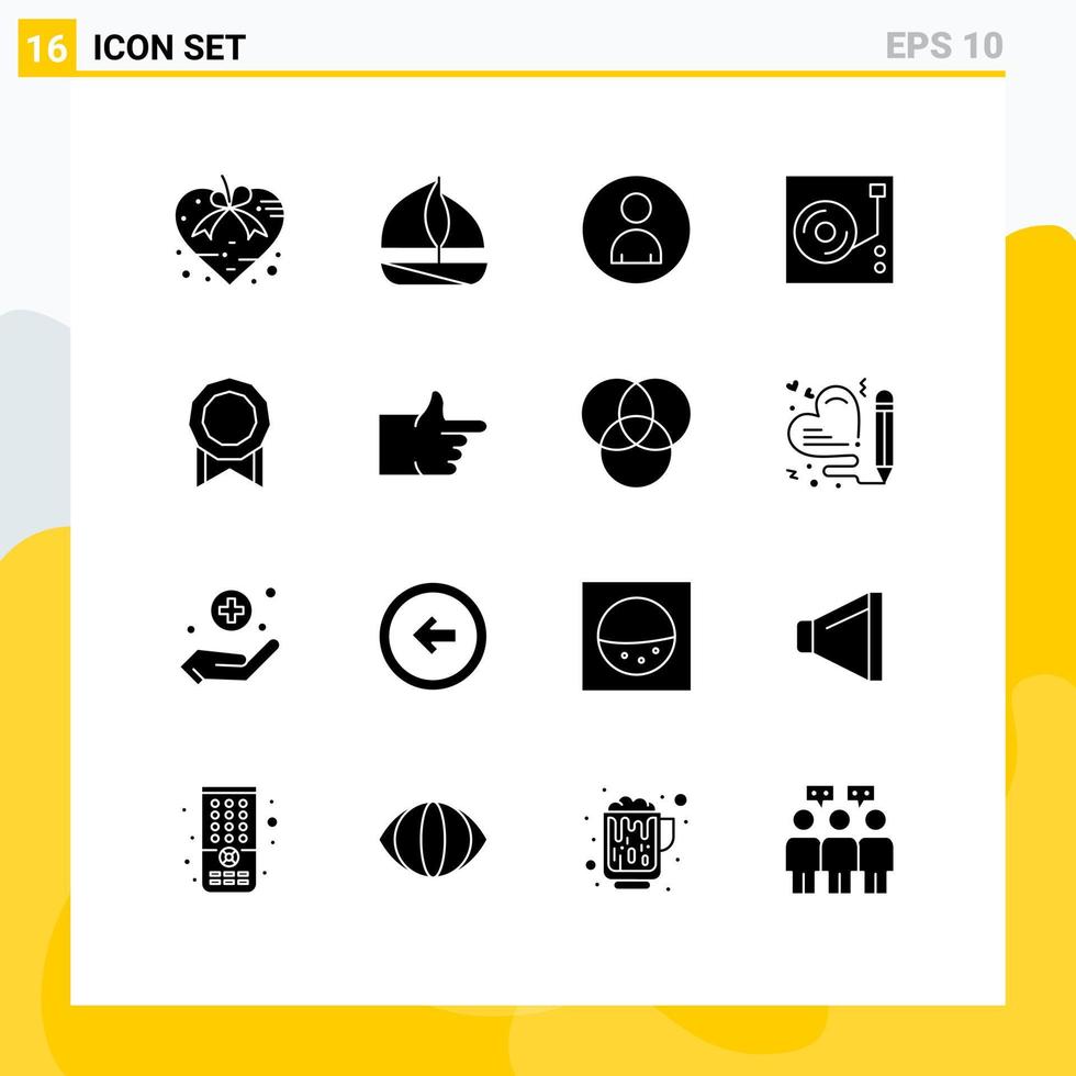 16 Thematic Vector Solid Glyphs and Editable Symbols of license audio human disk music Editable Vector Design Elements