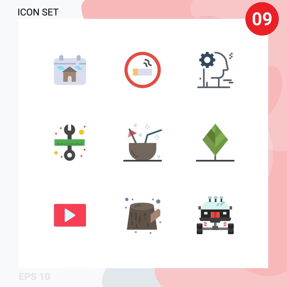 Modern Set of 9 Flat Colors Pictograph of fruit coconut brain scale tool Editable Vector Design Elements