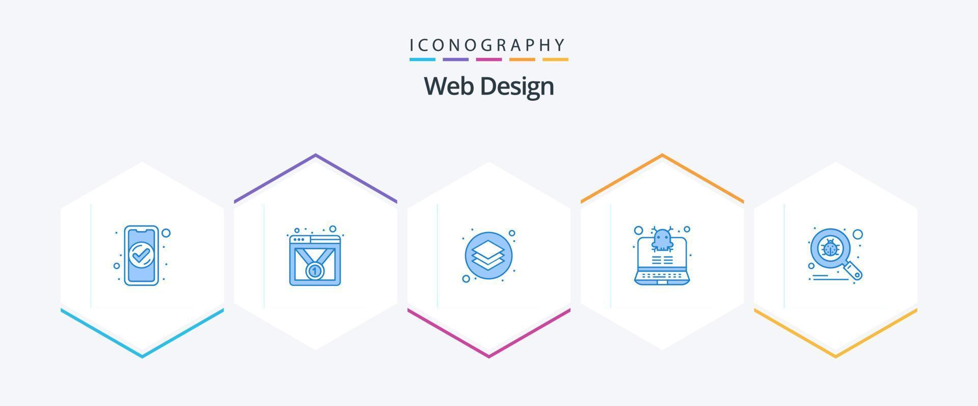 Web Design 25 Blue icon pack including bug. hacking. web page. computer. layer vector