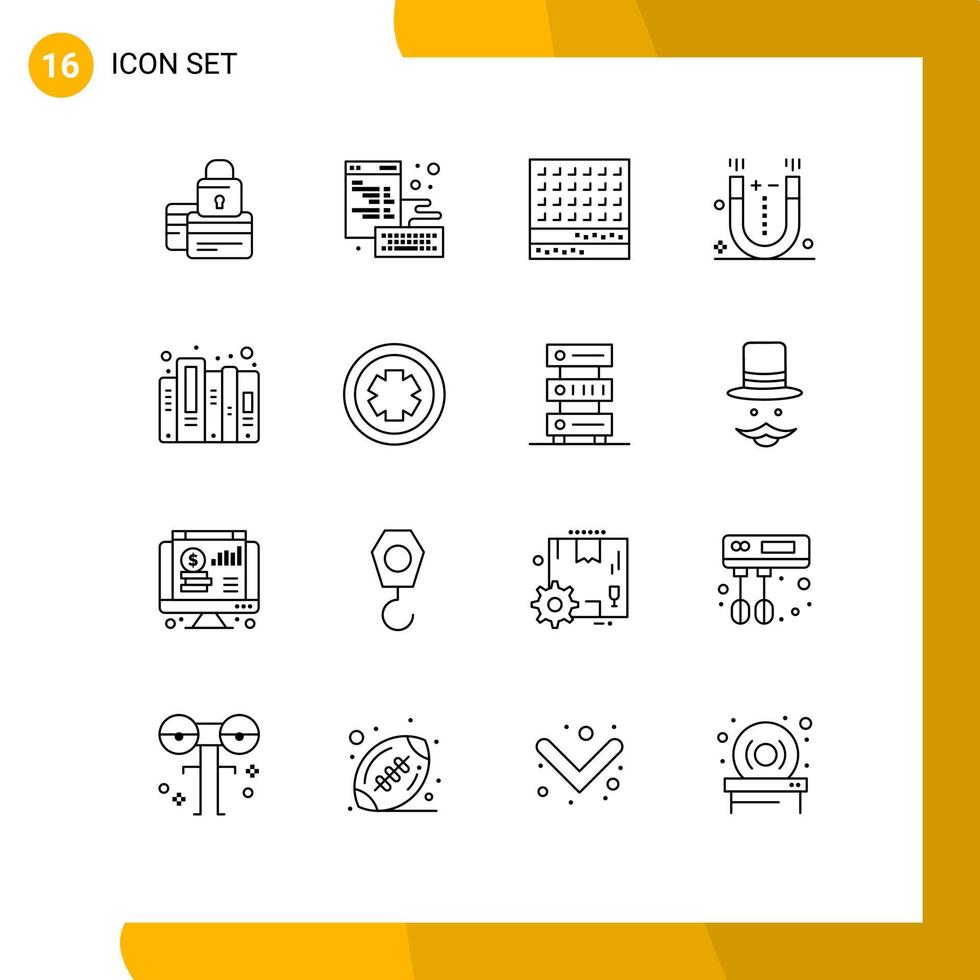 Pack of 16 creative Outlines of physics attraction development waffle sweet Editable Vector Design Elements