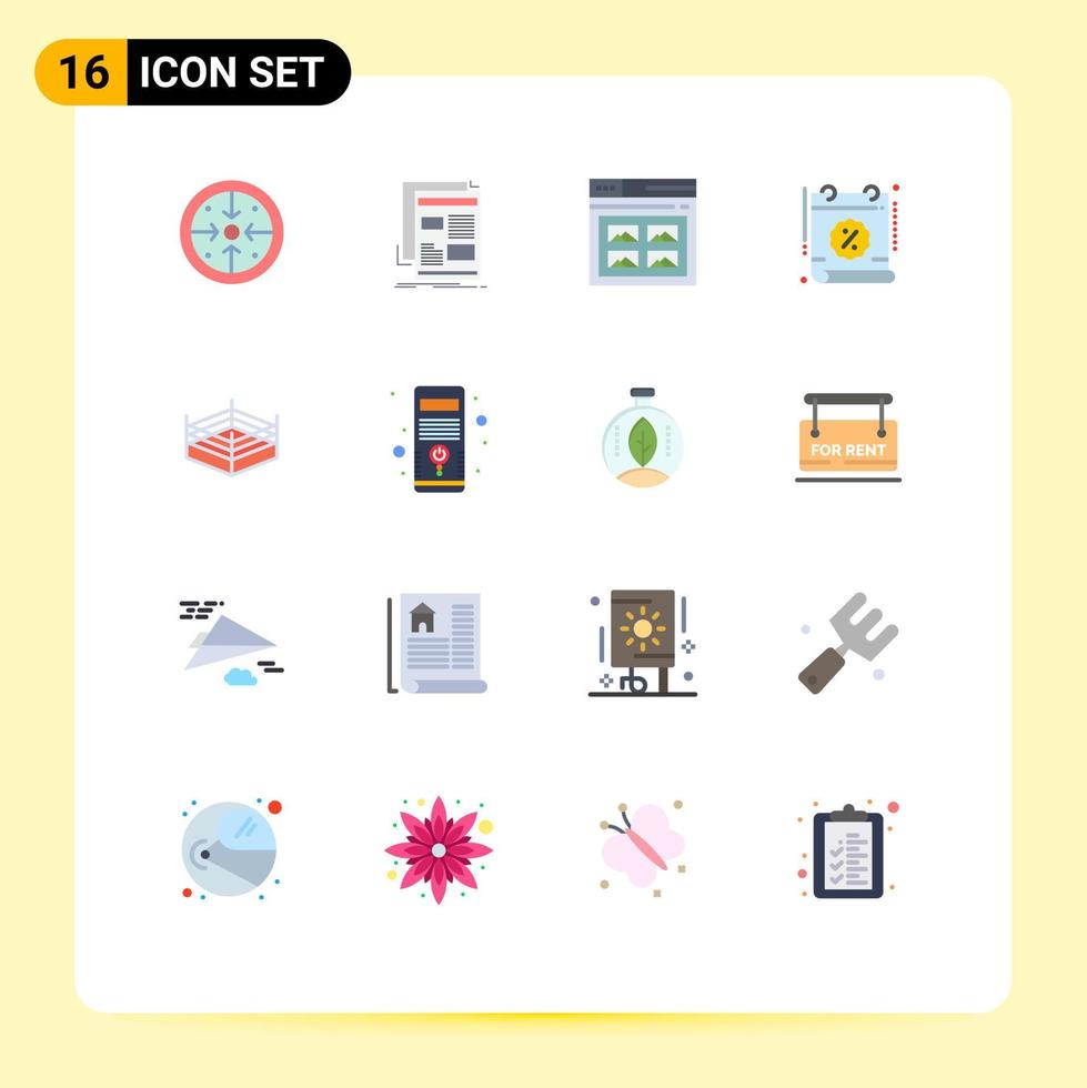 Pack of 16 Modern Flat Colors Signs and Symbols for Web Print Media such as percent calendar media picture web Editable Pack of Creative Vector Design Elements