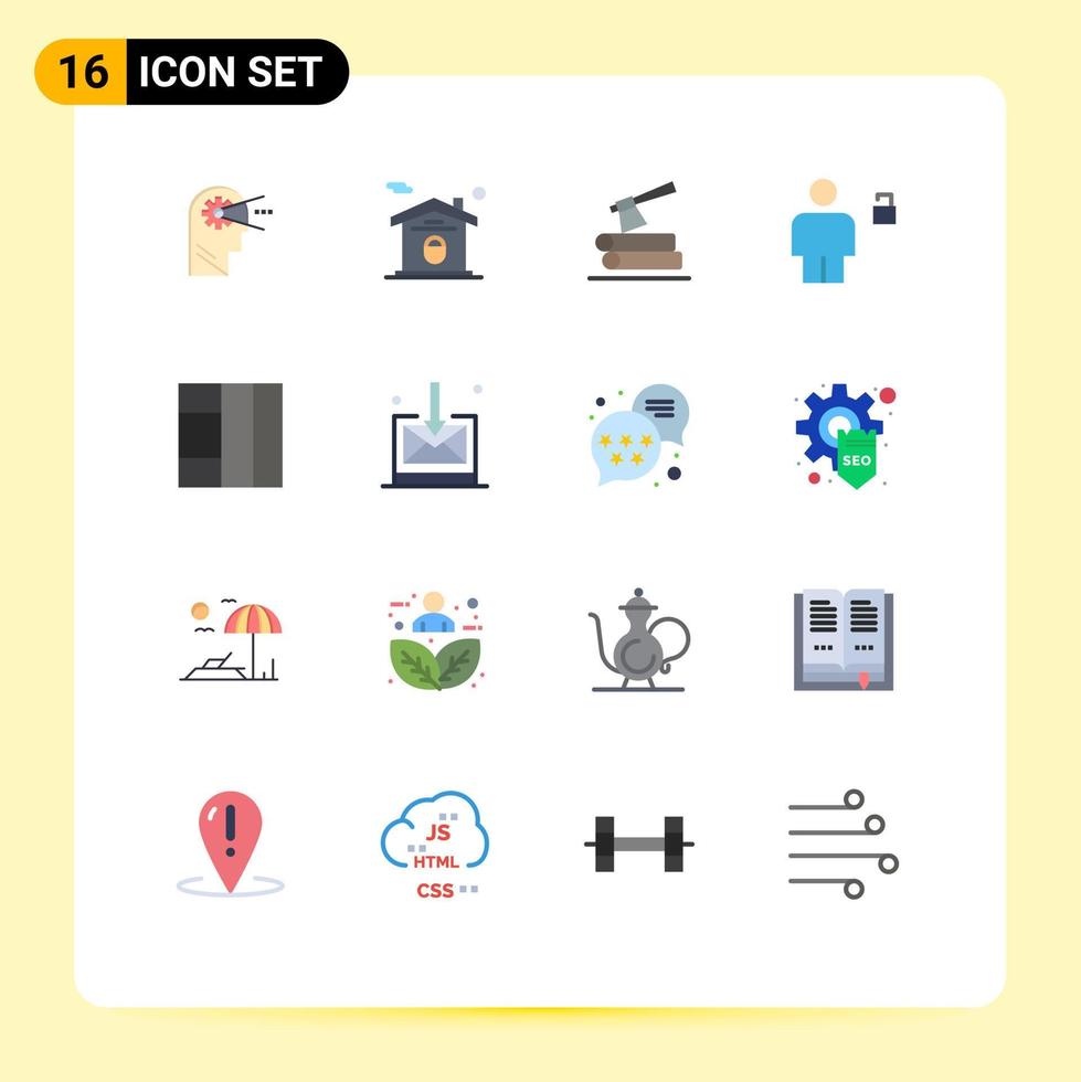 grupo de dieciséis plano colores señales y símbolos para cuadrícula candado hacha humano avatar editable paquete de creativo vector diseño elementos