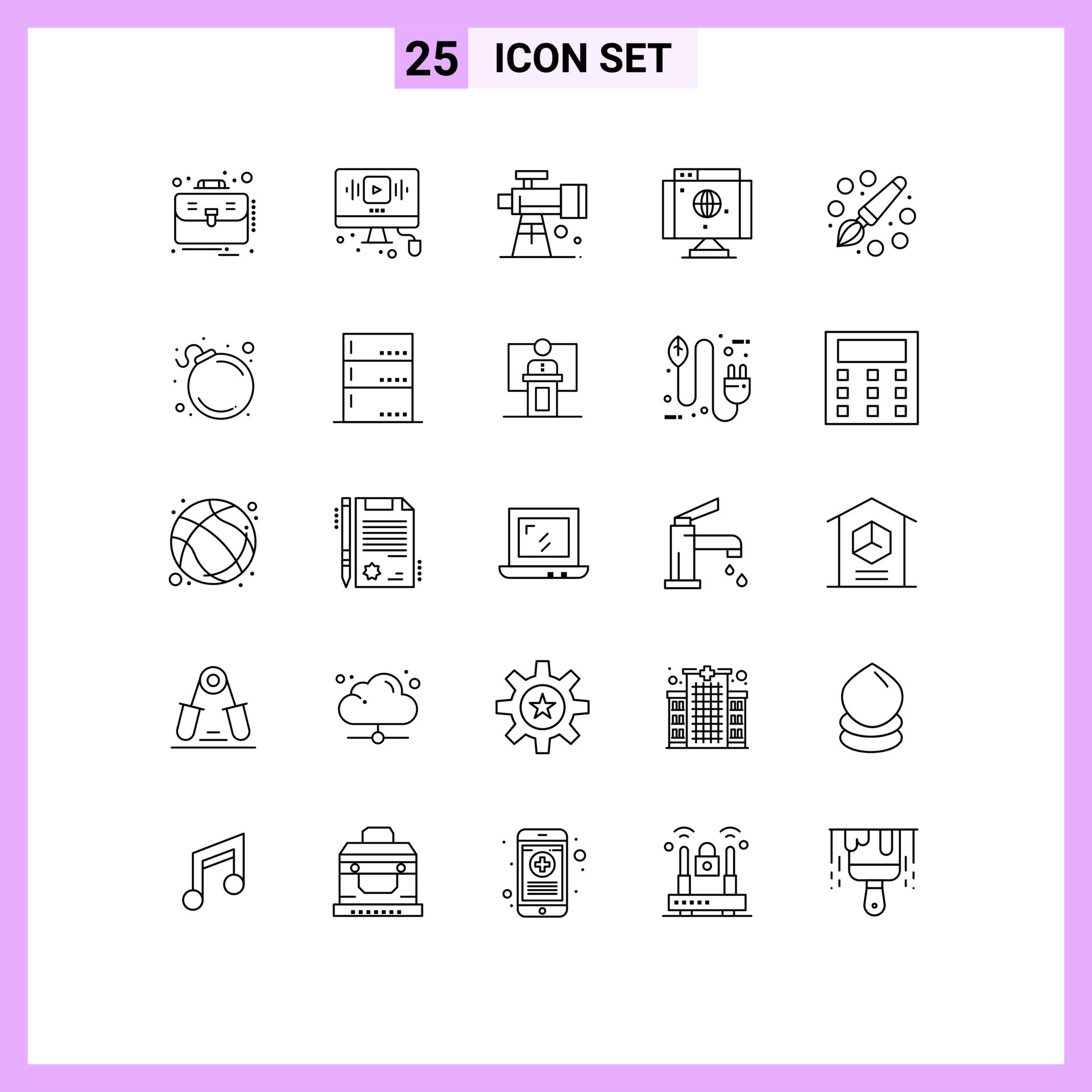 Universal Icon Symbols Group of 25 Modern Lines of color network