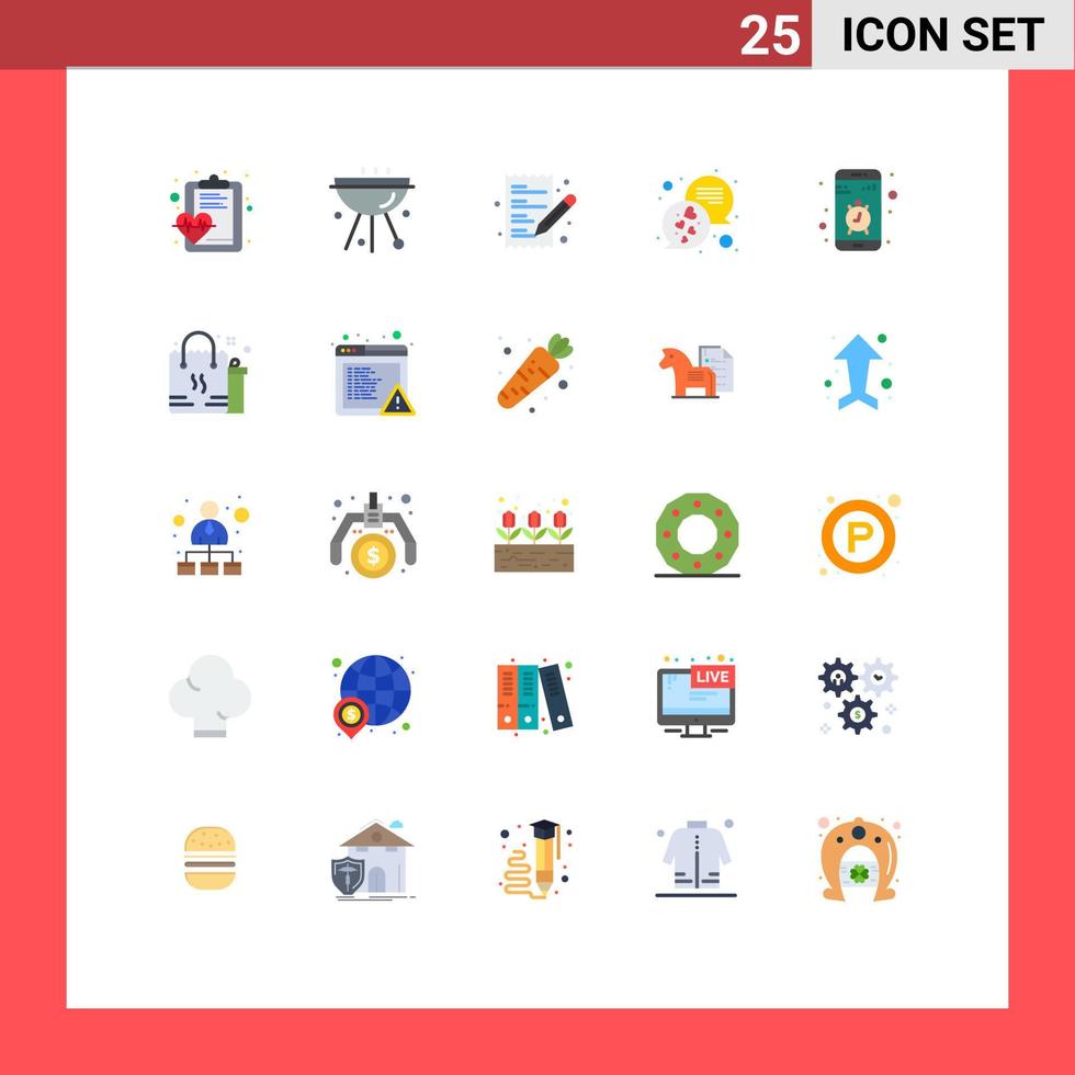 Set of 25 Modern UI Icons Symbols Signs for app messages grill love shopping Editable Vector Design Elements