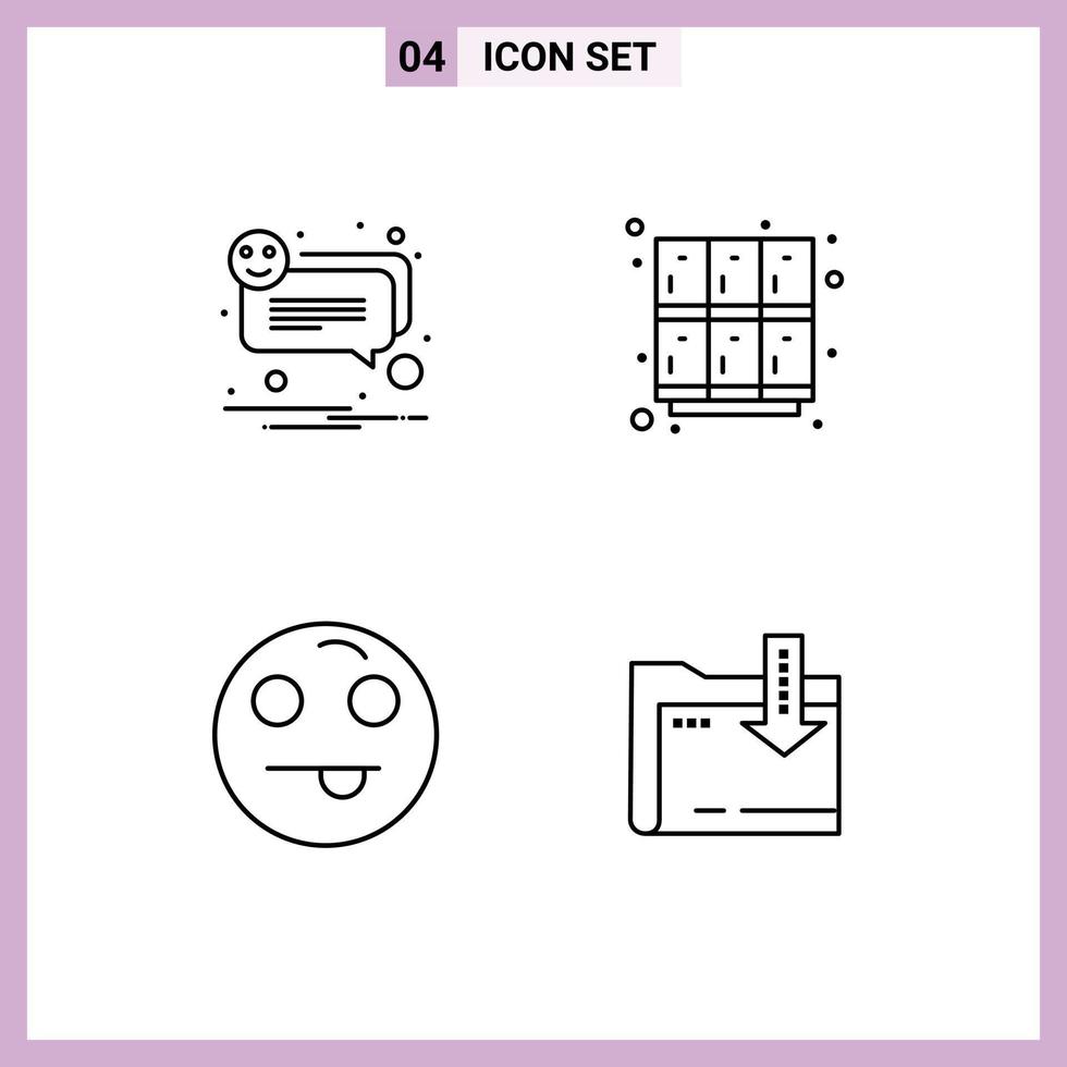 4 Universal Line Signs Symbols of alert emojis smile locker happy Editable Vector Design Elements