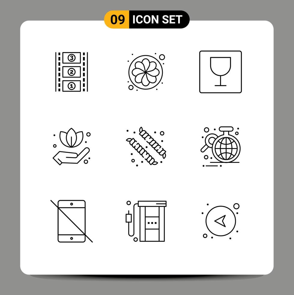 Pack of 9 Modern Outlines Signs and Symbols for Web Print Media such as business marshmallow food candy leaf Editable Vector Design Elements