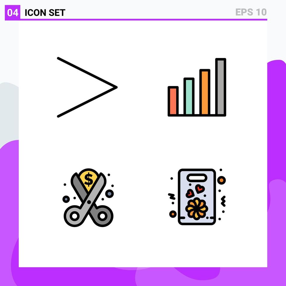 4 Thematic Vector Filledline Flat Colors and Editable Symbols of arrow money analytic user spending Editable Vector Design Elements