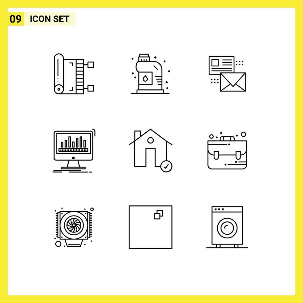 Set of 9 Vector Outlines on Grid for dashboard analytics plumbing mail mail Editable Vector Design Elements