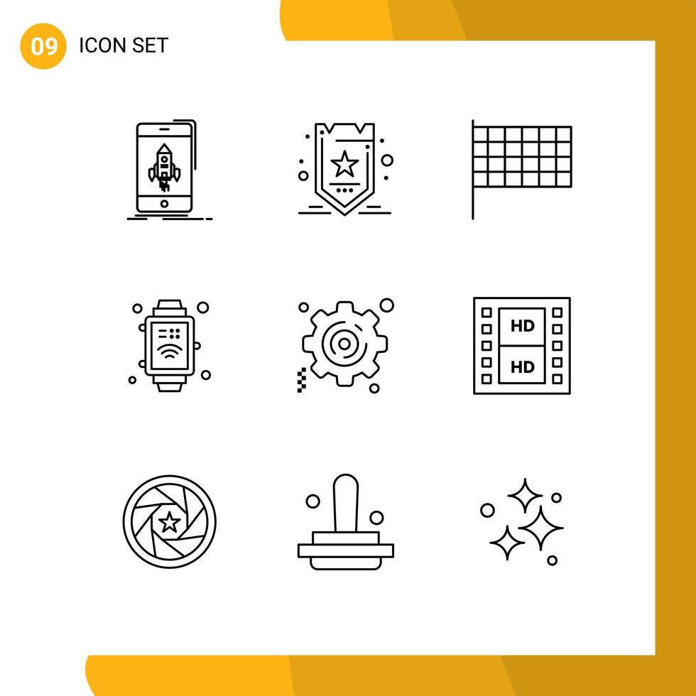 Pack of 9 creative Outlines of setting business tag internet of things hand watch Editable Vector Design Elements