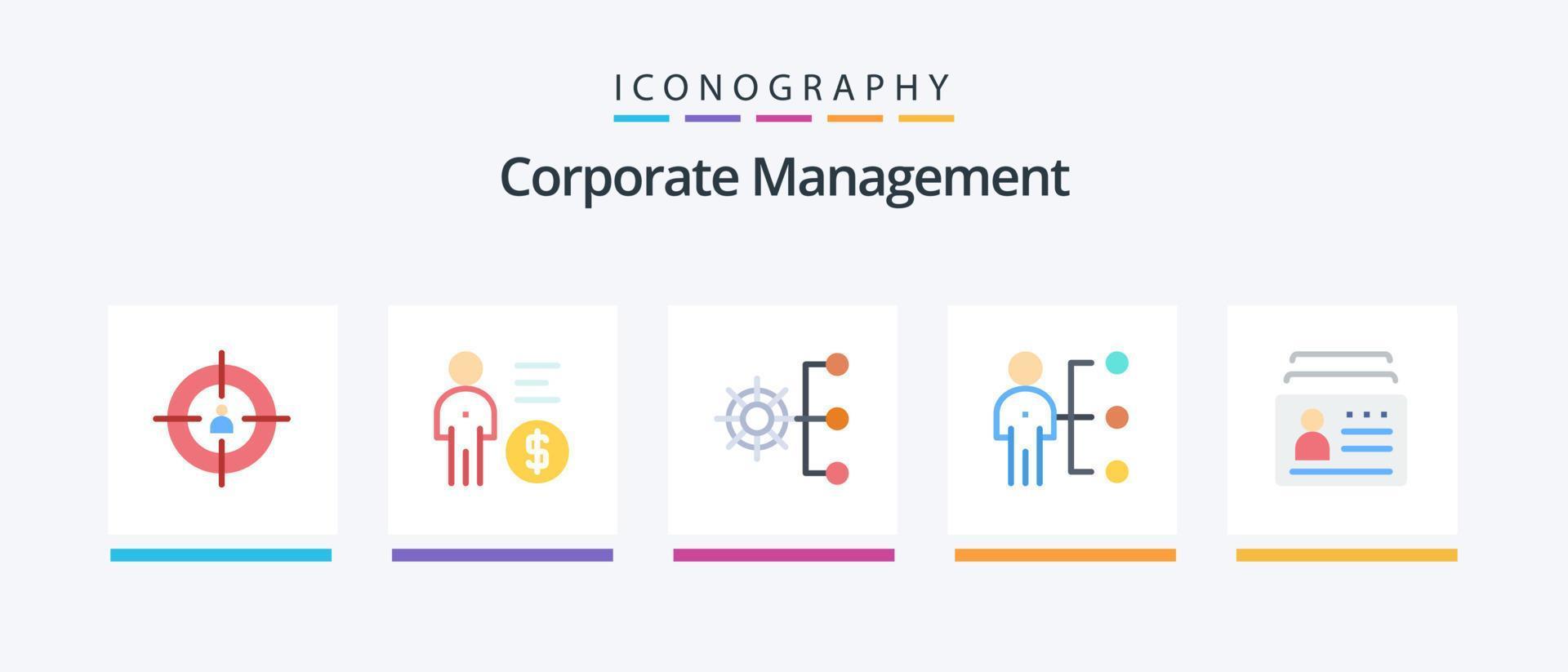 Corporate Management Flat 5 Icon Pack Including job. abilities. money. organization. corporate. Creative Icons Design vector