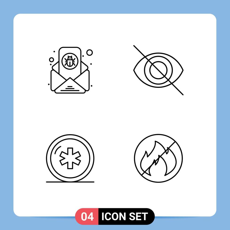 Modern Set of 4 Filledline Flat Colors and symbols such as bug healthcare letter hide medicine Editable Vector Design Elements