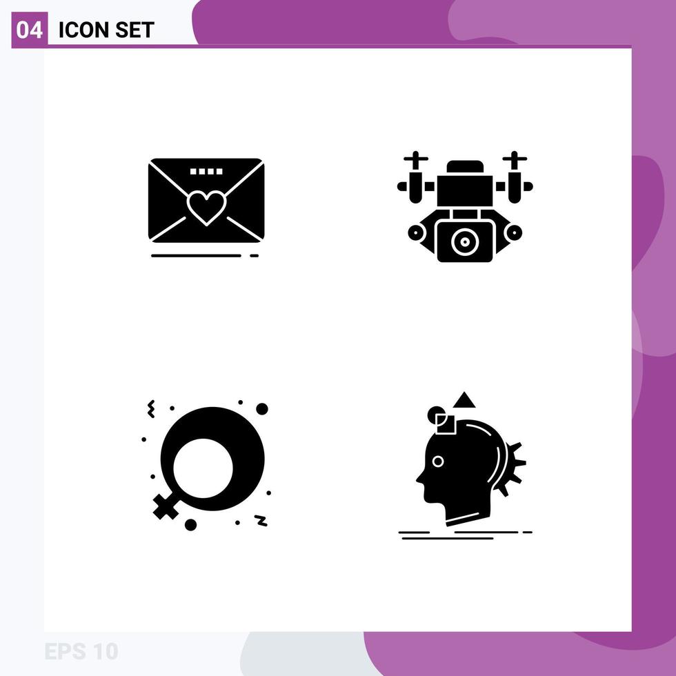 User Interface Pack of 4 Basic Solid Glyphs of sms women sign heart technology imaginative Editable Vector Design Elements