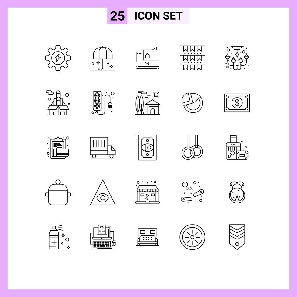 Universal Icon Symbols Group of 25 Modern Lines of chandelier party chat decoration american Editable Vector Design Elements