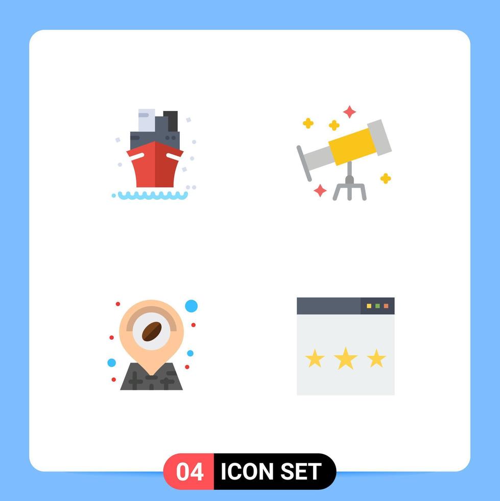 Set of 4 Commercial Flat Icons pack for sailboat shop summer telescope media Editable Vector Design Elements