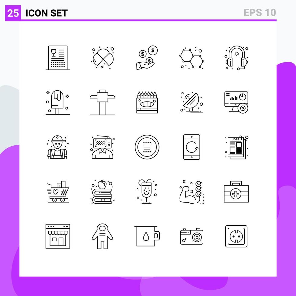 25 Thematic Vector Lines and Editable Symbols of customer chemistry study atoms dollar Editable Vector Design Elements