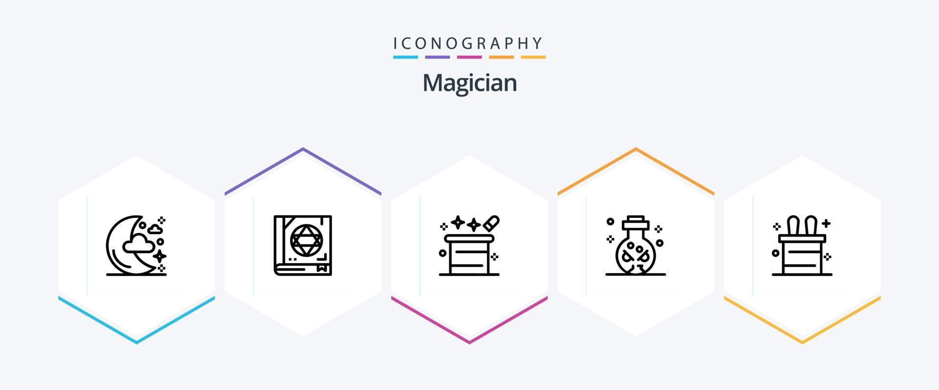 Magician 25 Line icon pack including magic trick. ritual. magic. magic. magician hat vector