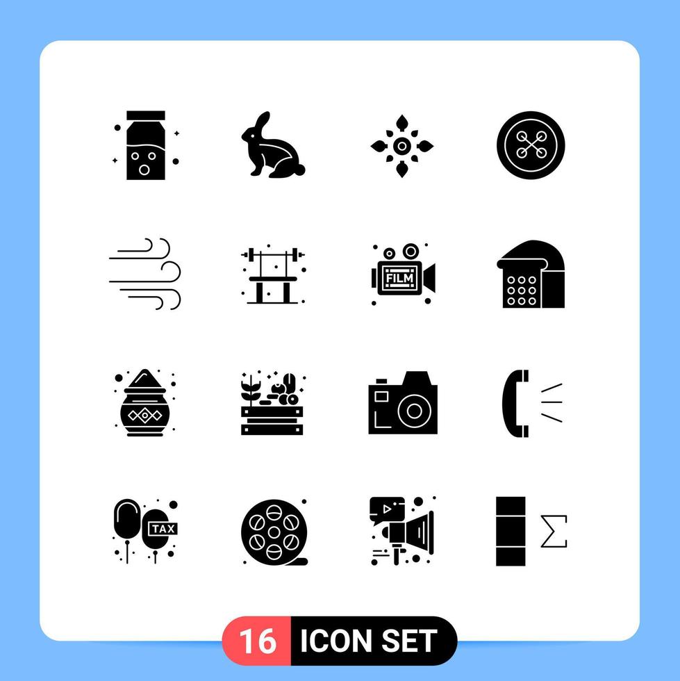 16 Universal Solid Glyph Signs Symbols of sew clothing celebrate button hindu Editable Vector Design Elements