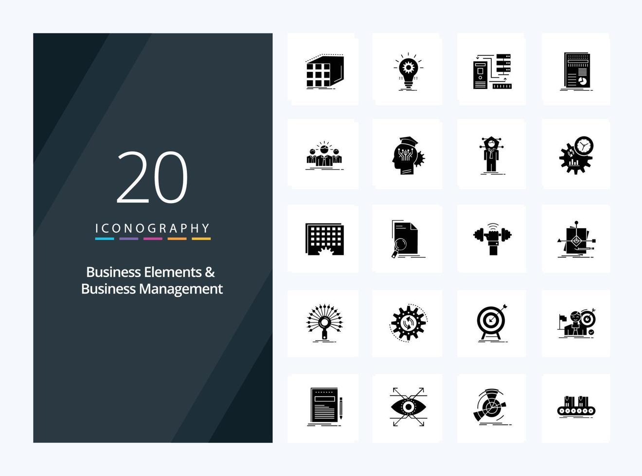 20 Business Elements And Business Managment Solid Glyph icon for presentation vector