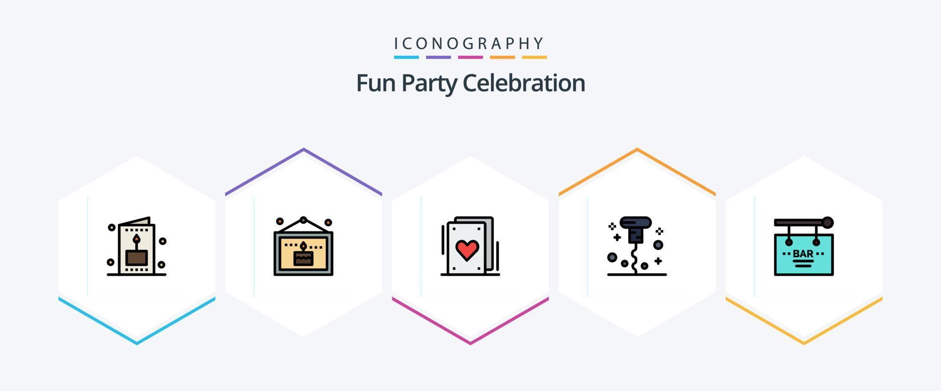 Party 25 FilledLine icon pack including celebration. bar. cards. opened. corkscrew vector