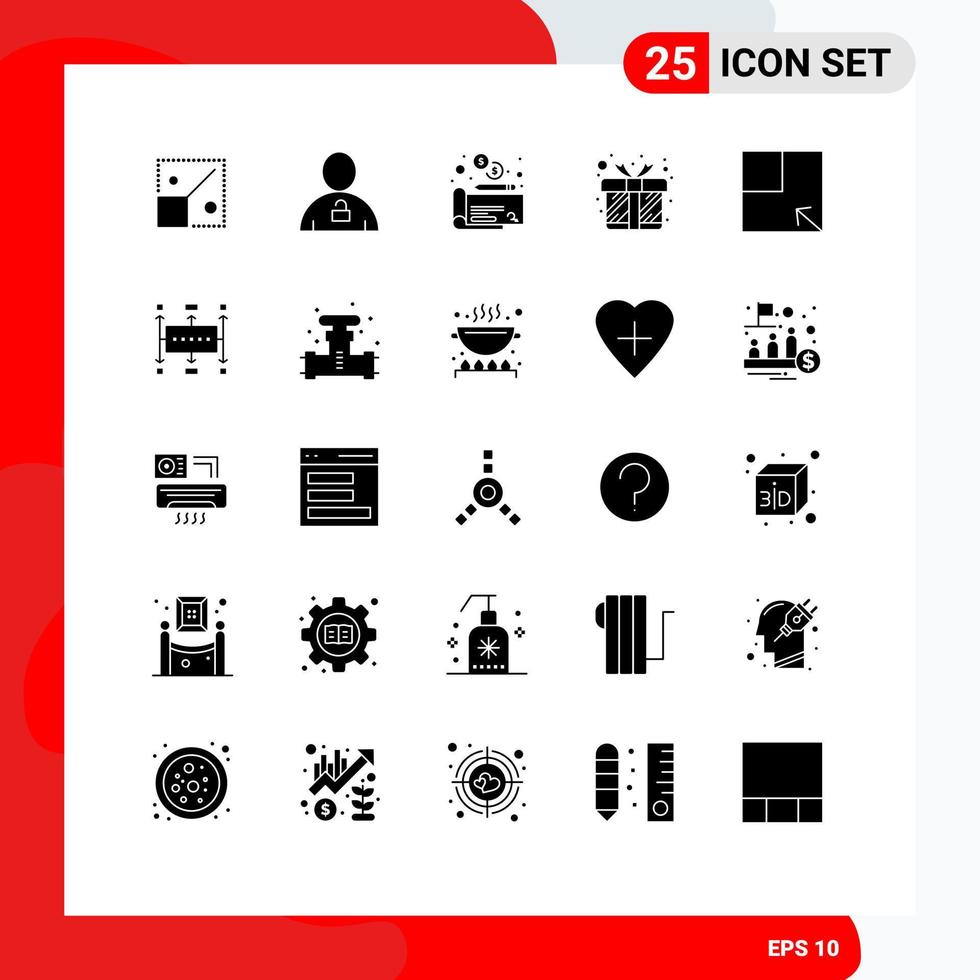 25 Universal Solid Glyphs Set for Web and Mobile Applications turn box unlocked love gift Editable Vector Design Elements