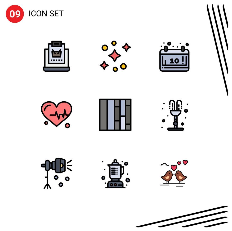 9 Universal Filledline Flat Colors Set for Web and Mobile Applications fountain layout autumn science heart Editable Vector Design Elements
