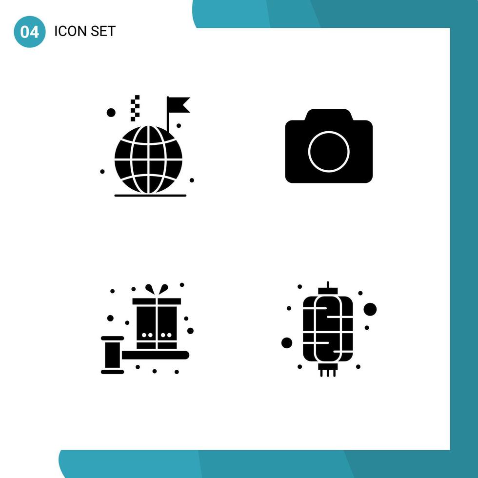 Mobile Interface Solid Glyph Set of Pictograms of world box flag basic present Editable Vector Design Elements