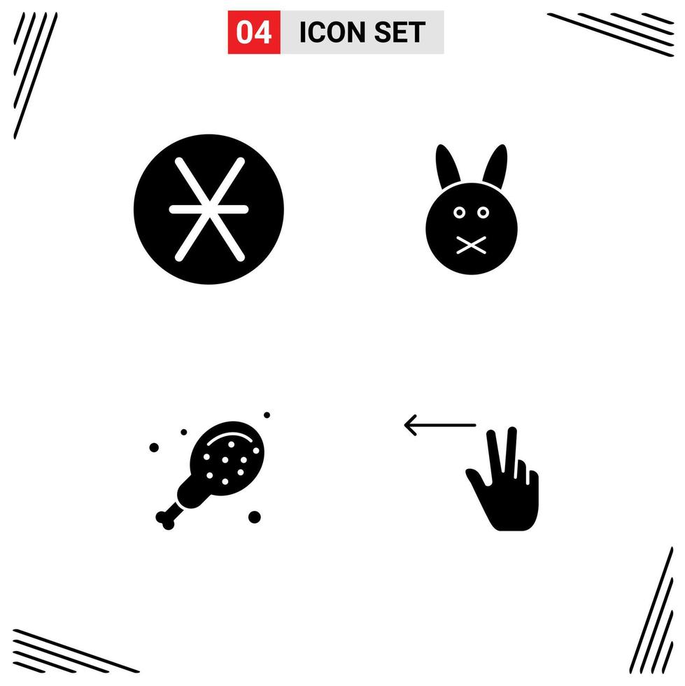 4 User Interface Solid Glyph Pack of modern Signs and Symbols of denarius supermarket money rabbit gesture Editable Vector Design Elements