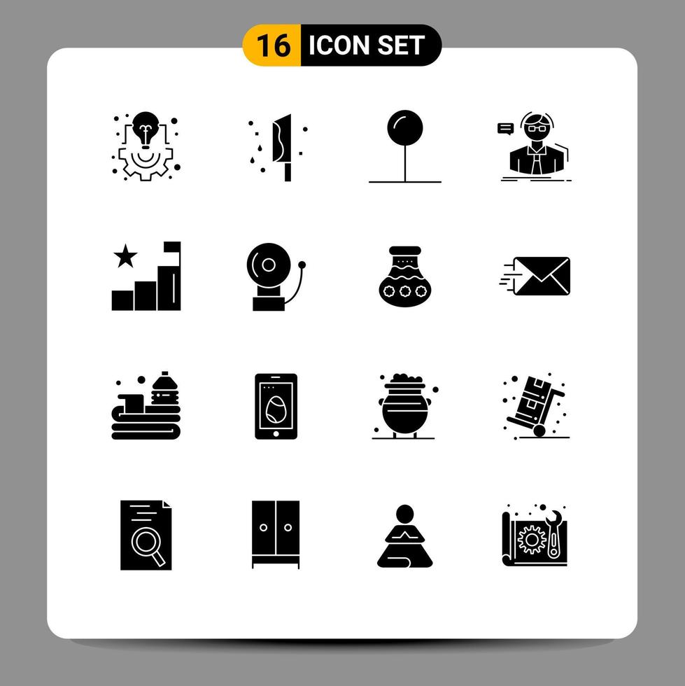 Mobile Interface Solid Glyph Set of 16 Pictograms of school scientist knife student pointer Editable Vector Design Elements
