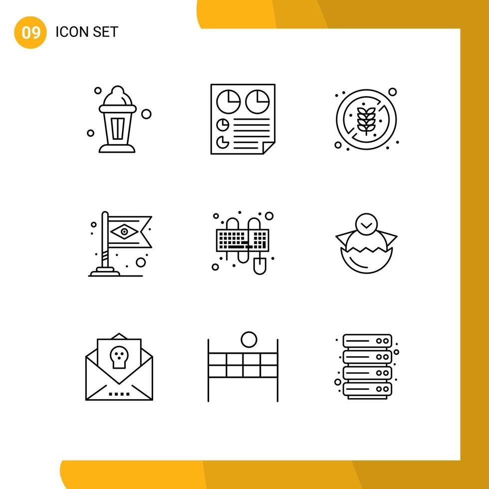 Set of 9 Vector Outlines on Grid for input carnival two brazil rice Editable Vector Design Elements