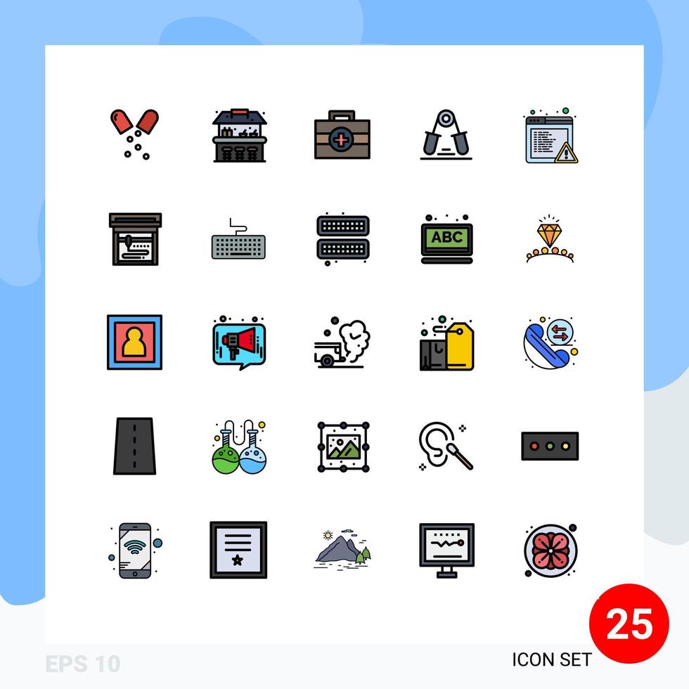 Group of 25 Modern Filled line Flat Colors Set for error alert kit finger wrist Editable Vector Design Elements