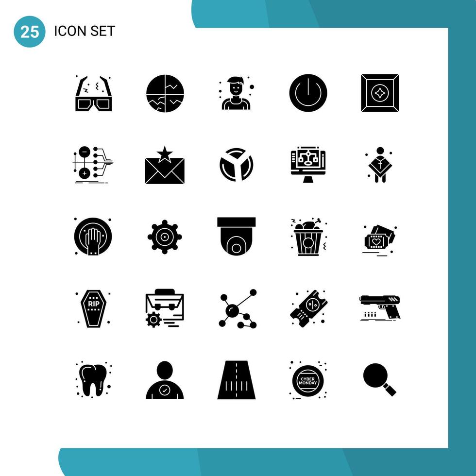 Pack of 25 creative Solid Glyphs of box gadgets skin protection electronics button Editable Vector Design Elements