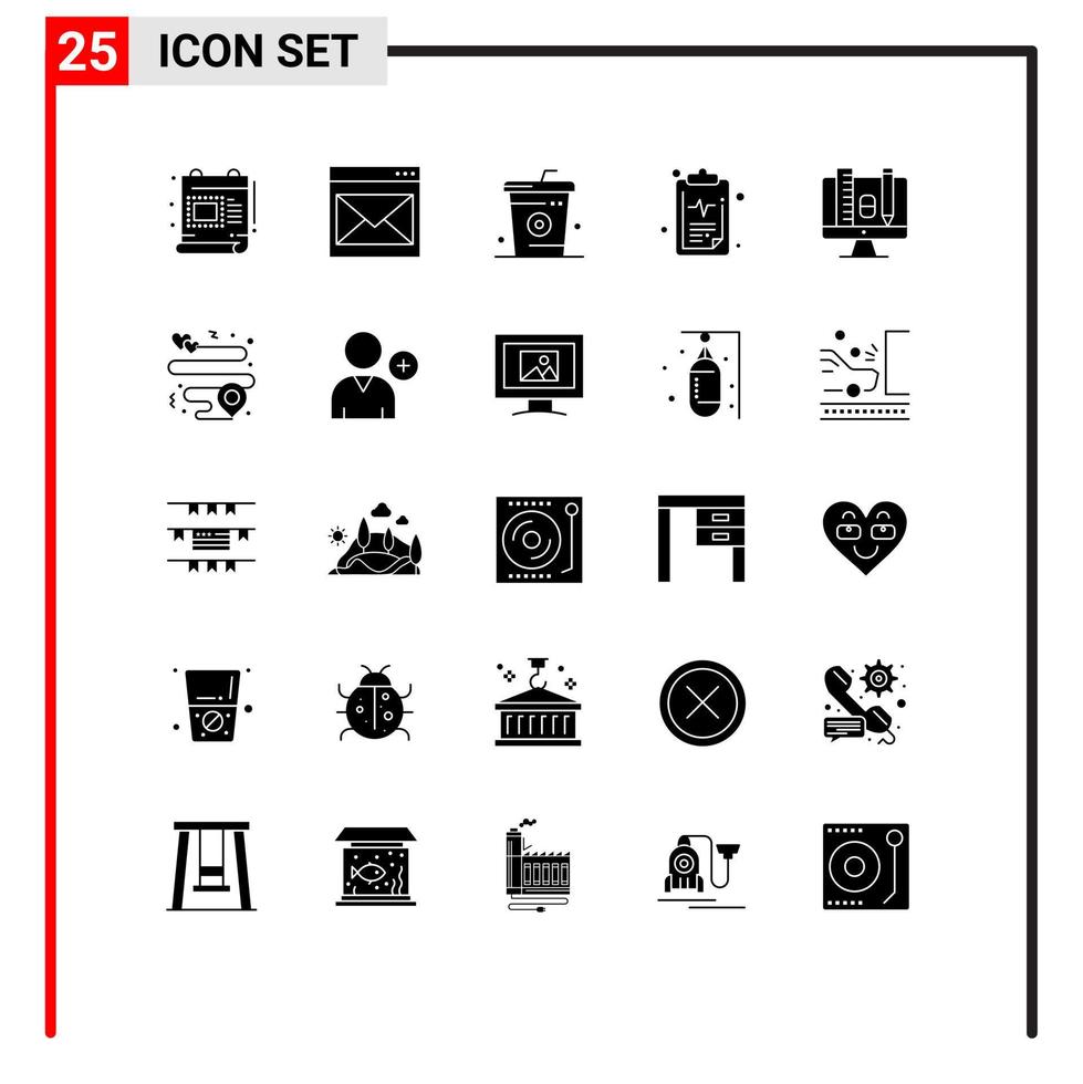 Pictogram Set of 25 Simple Solid Glyphs of result health mail care food Editable Vector Design Elements