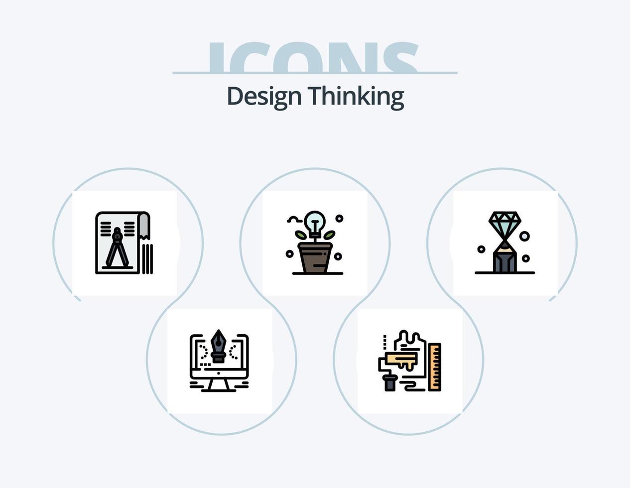 Design Thinking Line Filled Icon Pack 5 Icon Design. scale. pen. web. stationary. idea vector