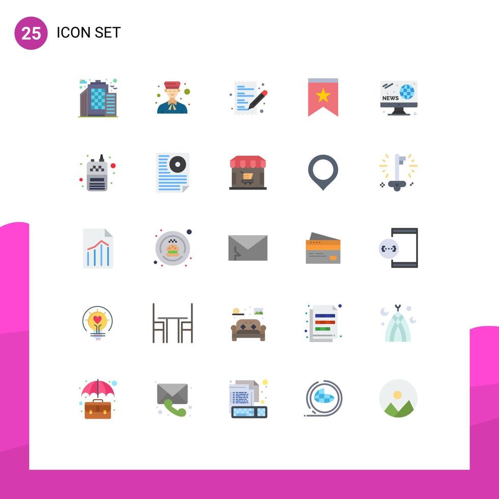 Editable Vector Line Pack of 25 Simple Flat Colors of hobby star ecommerce insignia badge Editable Vector Design Elements