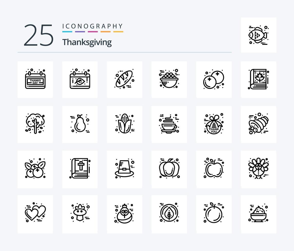 Thanksgiving 25 Line icon pack including berry. breakfast. baking. porridge. bowl vector