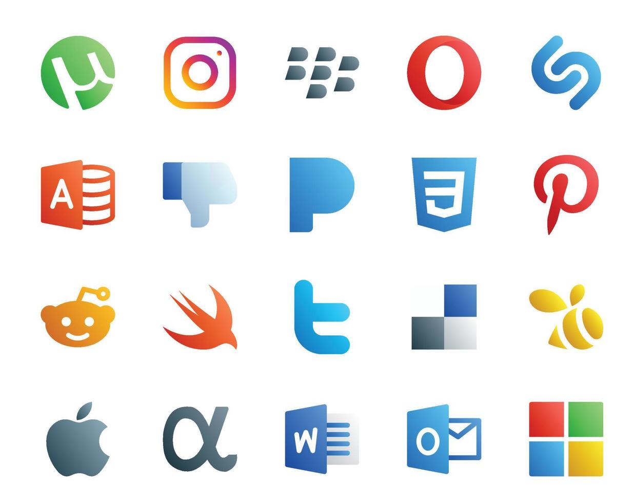 20 social medios de comunicación icono paquete incluso aplicación red enjambre css delicioso gorjeo vector