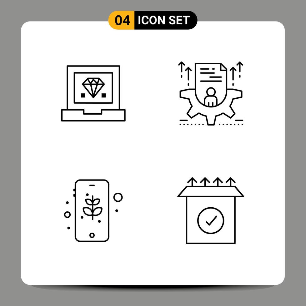 Set of 4 Modern UI Icons Symbols Signs for coding earth programming profile mobile Editable Vector Design Elements