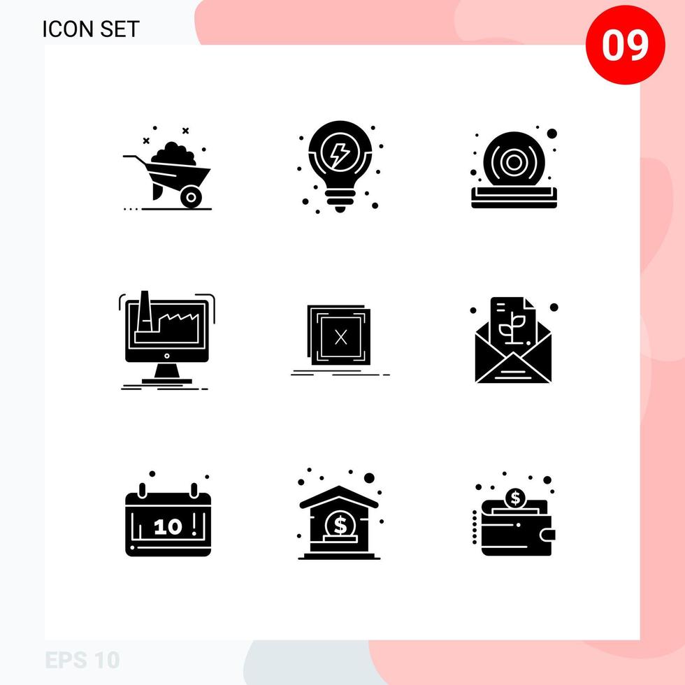 Set of 9 Modern UI Icons Symbols Signs for error production disc manufacturing digital Editable Vector Design Elements