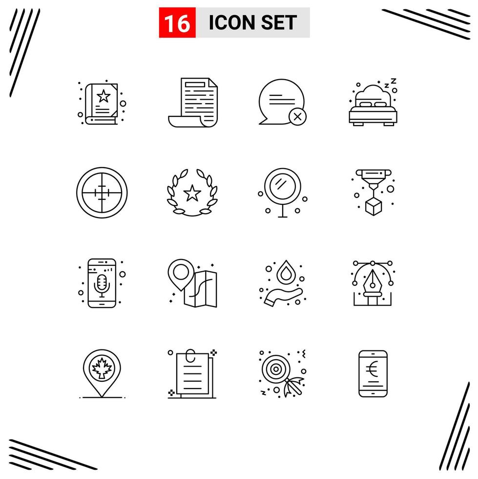 16 Universal Outline Signs Symbols of target military cross badge bed Editable Vector Design Elements
