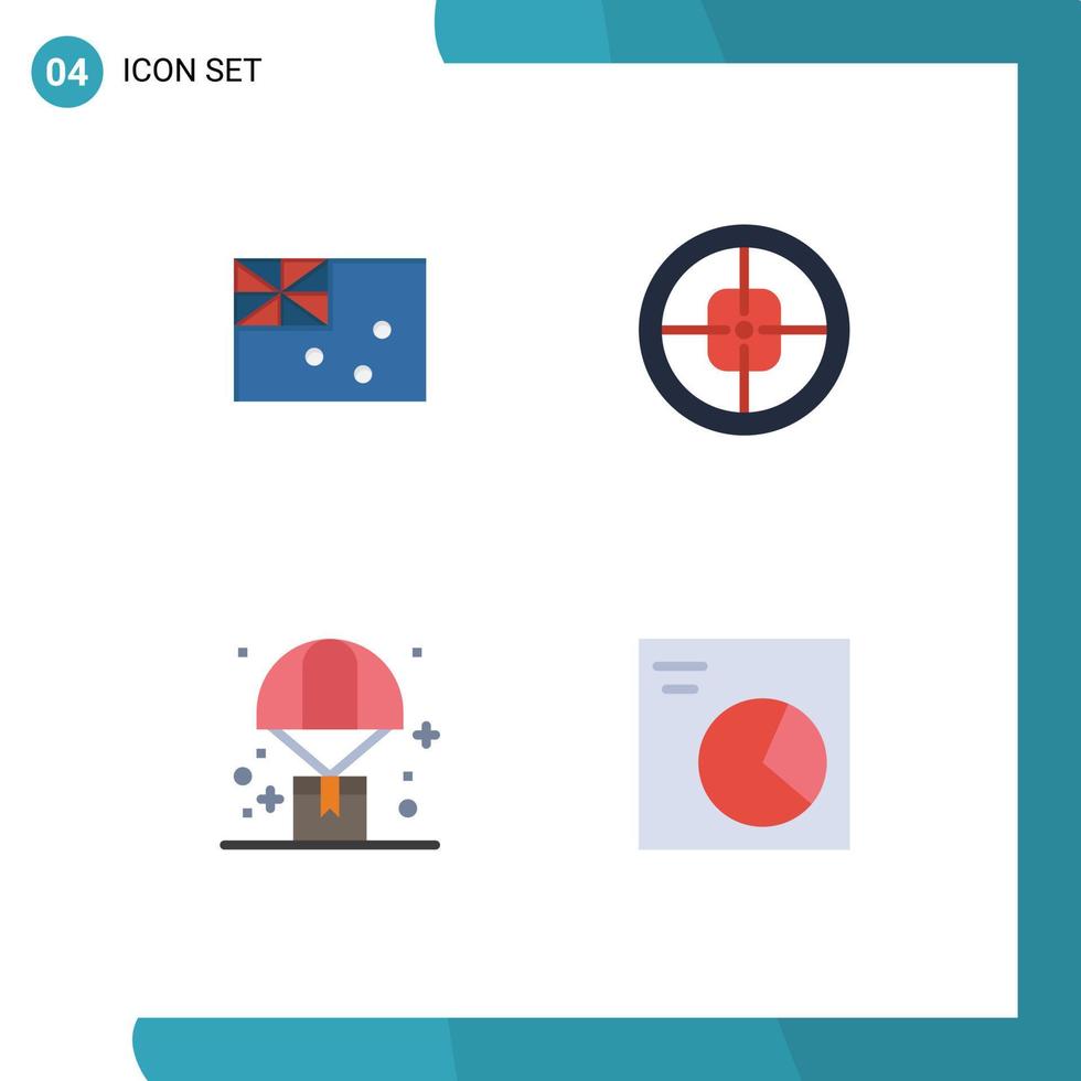 Flat Icon Pack of 4 Universal Symbols of aussie balloon flag military logistic Editable Vector Design Elements