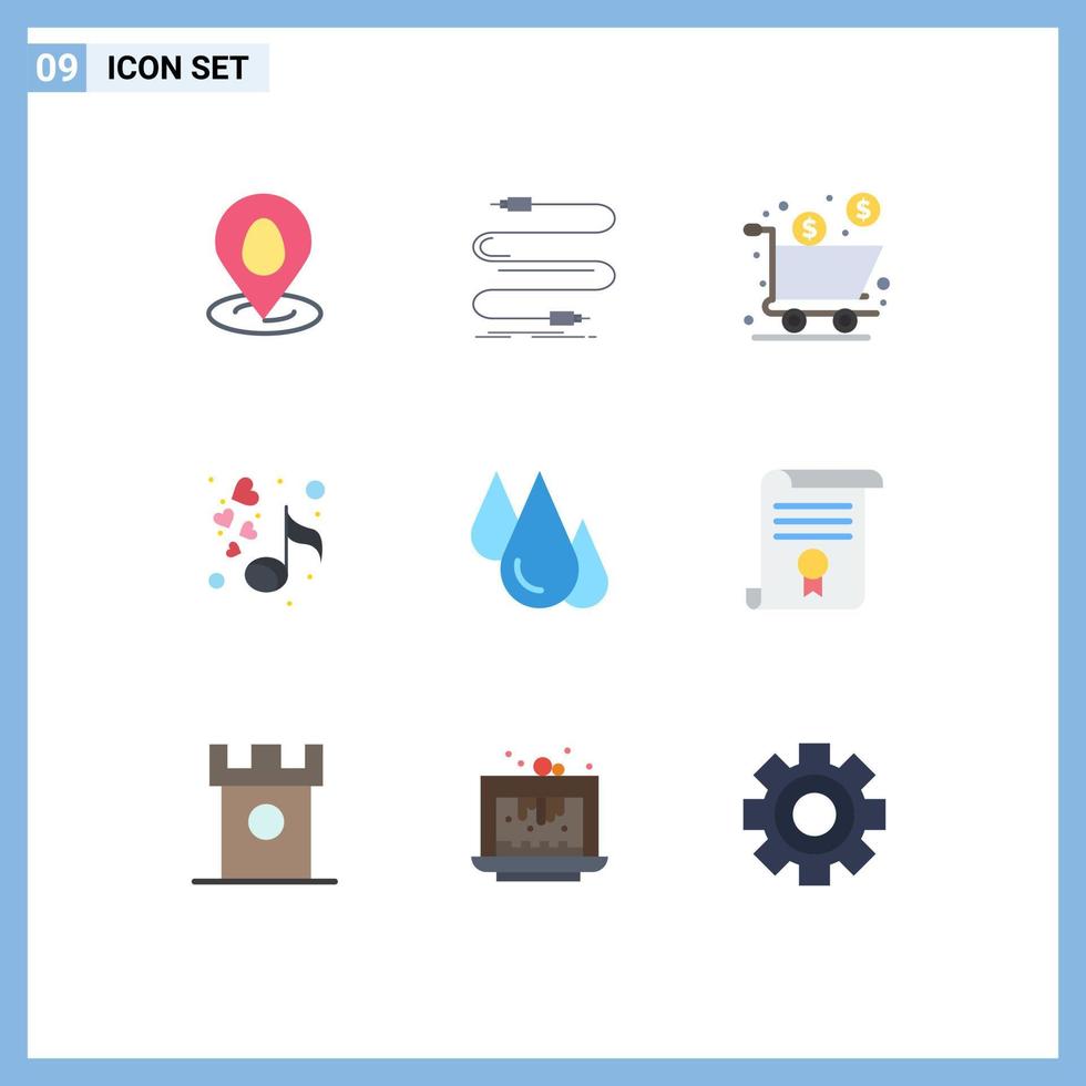 Set of 9 Modern UI Icons Symbols Signs for valentines music wire love product Editable Vector Design Elements