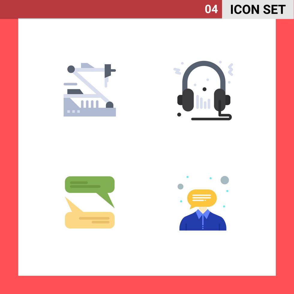 4 Thematic Vector Flat Icons and Editable Symbols of future microphone robot speaker messaging Editable Vector Design Elements