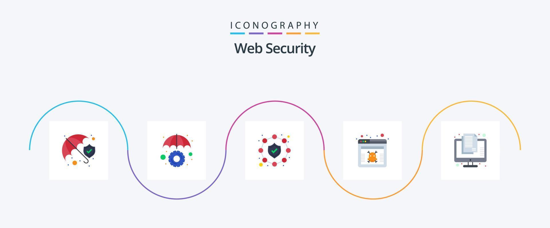 Web Security Flat 5 Icon Pack Including document. classified. network. hazard. virus vector