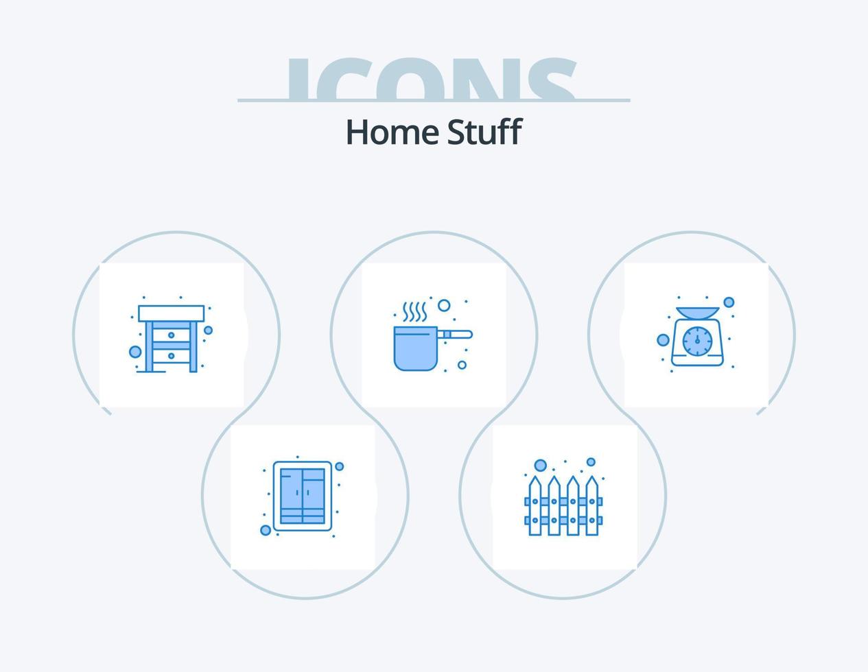 Home Stuff Blue Icon Pack 5 Icon Design. scale. desk. pan. cap vector