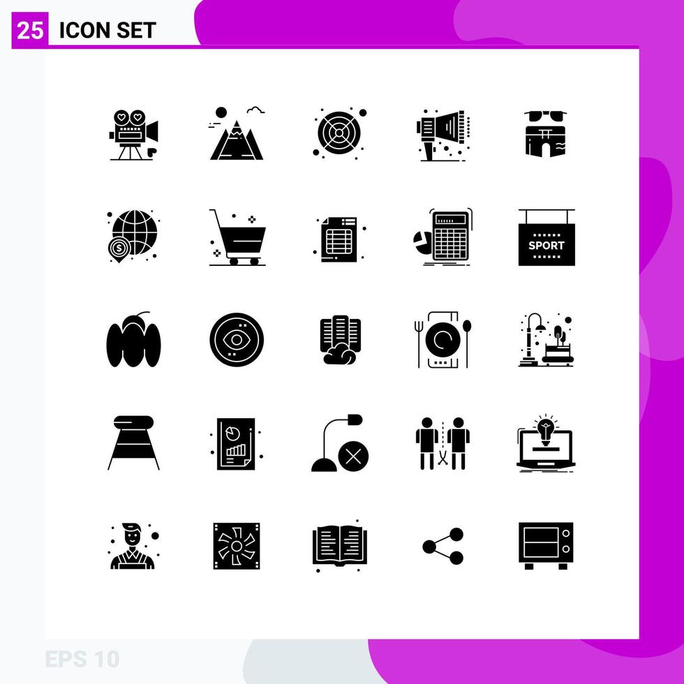 Modern Set of 25 Solid Glyphs and symbols such as beach summer computer swimsuite megaphone Editable Vector Design Elements