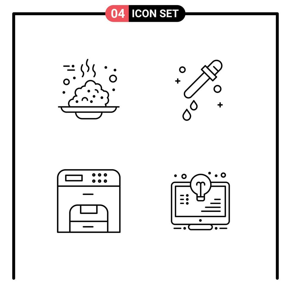 4 Creative Icons Modern Signs and Symbols of breakfast device porridge pipette printer Editable Vector Design Elements