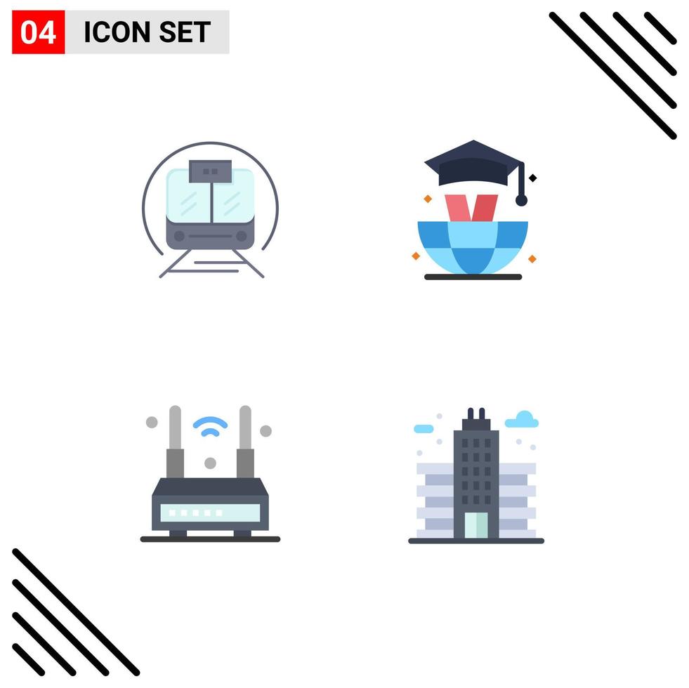 4 Universal Flat Icon Signs Symbols of speed train technology public graduation wireless Editable Vector Design Elements